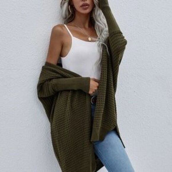 New Cozy Batwing Sleeve Knit Open Front Cardigan - Picture 2 of 16